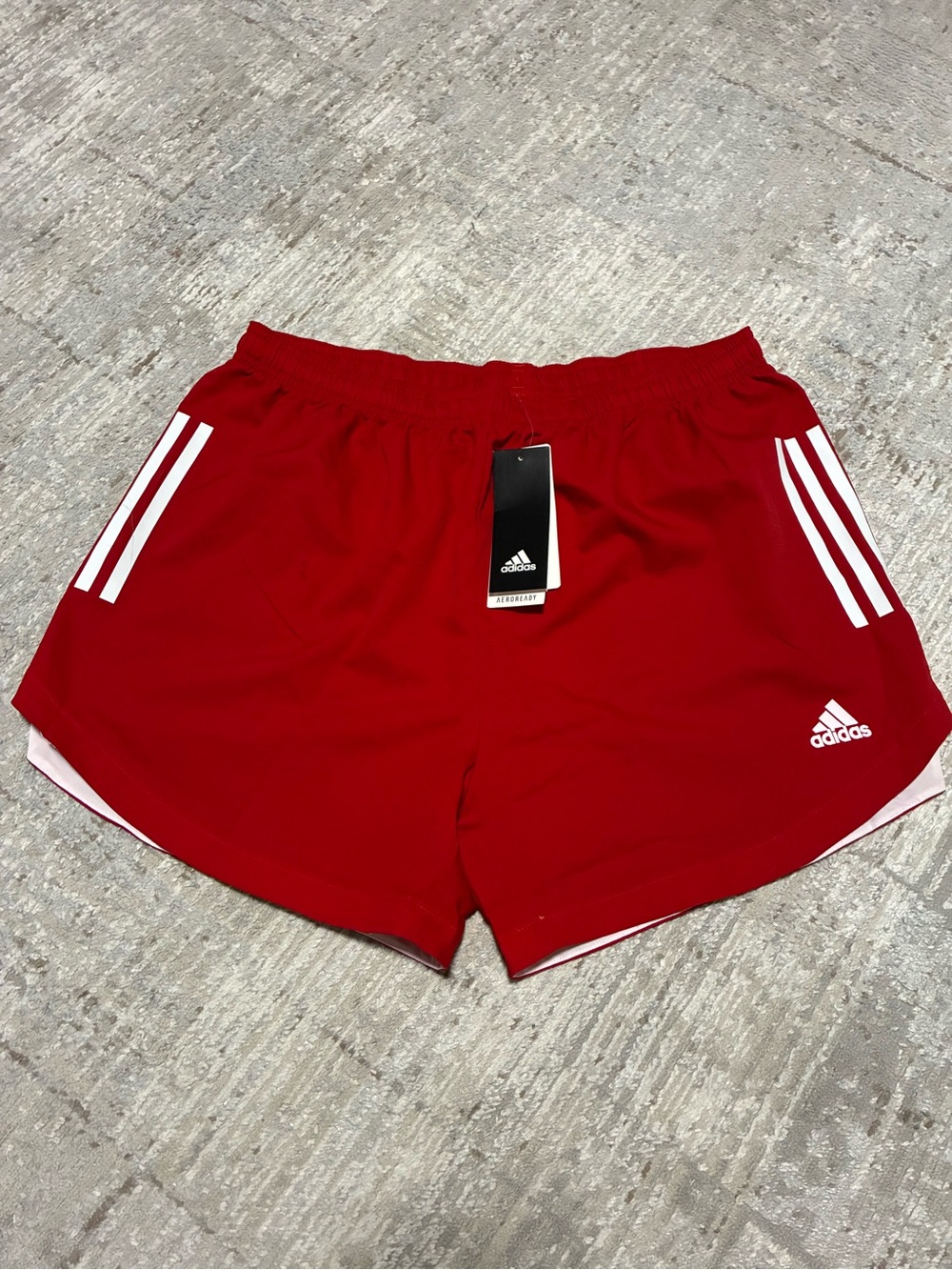 adidas Red Athletic Shorts with White Stripes and Logo